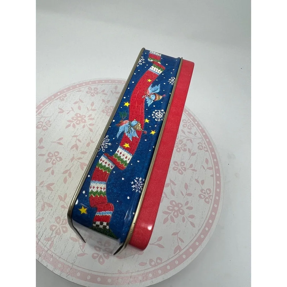 MARY ENGELBREIT Decorative‎ Tin Blue Red Friendship Sledding Winter Scene Box